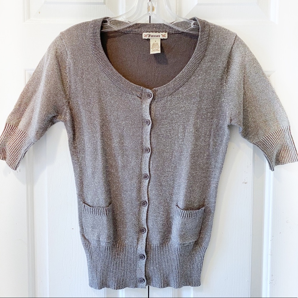 Forever 21 Womens Gray Sparkly Short Sleeve Top S